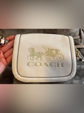 COACH Cream Leather Embossed Horse & Carriage Crossbody Bag - check pictures!